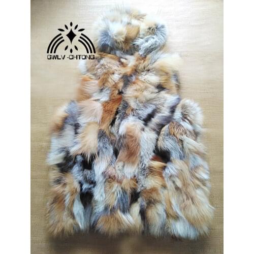 Real genuine natural fox fur Vest with hood women red fox fur gilet winter jacket customized big size