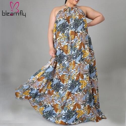 Plus Size 4XL 5XL 6XL Off The Shoulder Dress Women Long Maxi Beach Loose Elegant Vintage Retro Floral Printed Boho Dresses