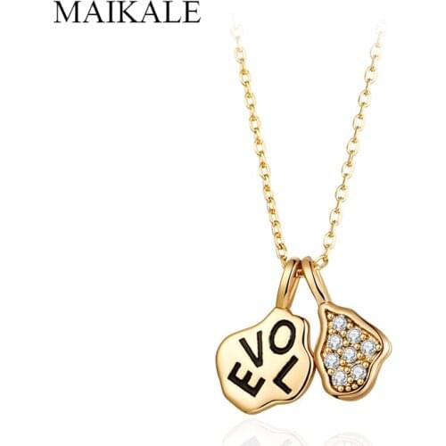 MAIKALE Cute Love Heart Pendant Necklaces for Women Cubic Zirconia Charms Gold Chain Necklace Fashion Jewelry Girls Gifts