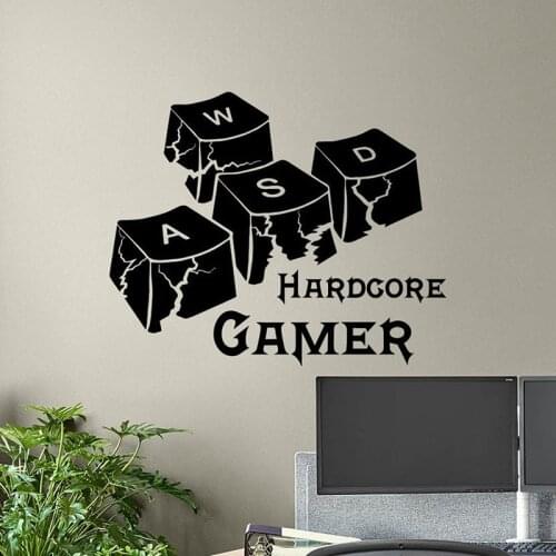 Hardcore Gamer Wall Decal WASD Keyboard Keys Gamer Room Sign Poster PC Gaming Quote Vinyl Sticker Print Gift Video Game Art 2268