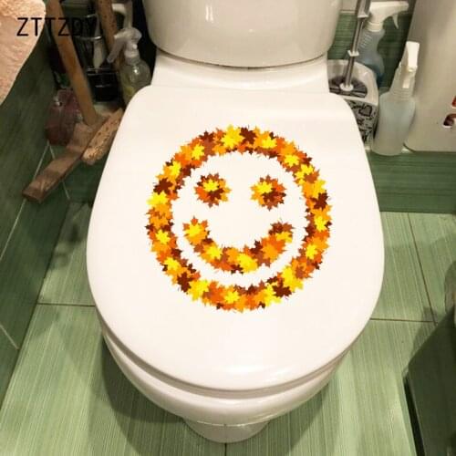 ZTTZDY 22.4×22.5CM Cartoon Maple Leaf Smiley Kids Room Wall Stickers Toilet Decor WC Accessories T6-0251
