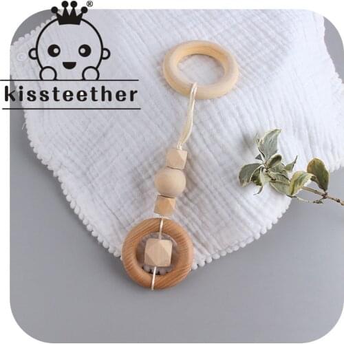 Kissteether 1set Baby Wooden Teether Pacifier Clip Chain Hand-woven Rope Crochet Beads Rodent Soother Clip Baby Shower Gift