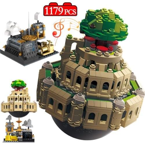 1179Pcs Sky City Castle Street View Model Building Blocks Creator Music Box MOC Brick Educational Toys for Children Gift