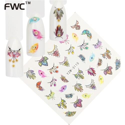 ZKO 12 Designs Water Decals Slider Animal/Feather Watermark Nail Sticker Wraps Manicure