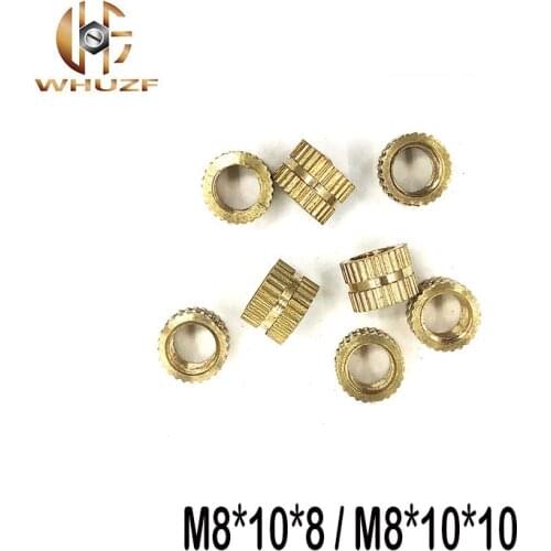 50pcs M8*10*8 mm M8*10*10 OD 8mm brass copper insert mut embedded copper knurled nut Injection molding machine nut