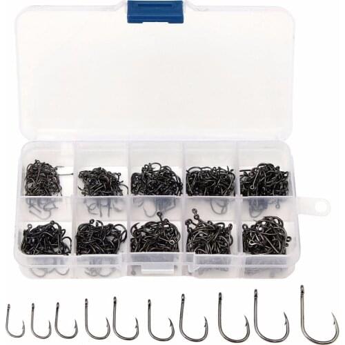 500PCS/Box 10 Sizes Sea Fishing Hooks Set High Carbon Steel Quality Jig Fish Tackle Hook Size 3 to 12 Perforated