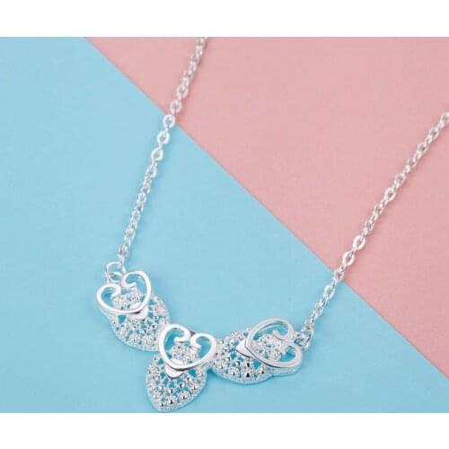 925 Sterling Silver Necklace For Women Jewelry 18 inches heart Pattern Pendant Fashion Christmas gifts Wedding
