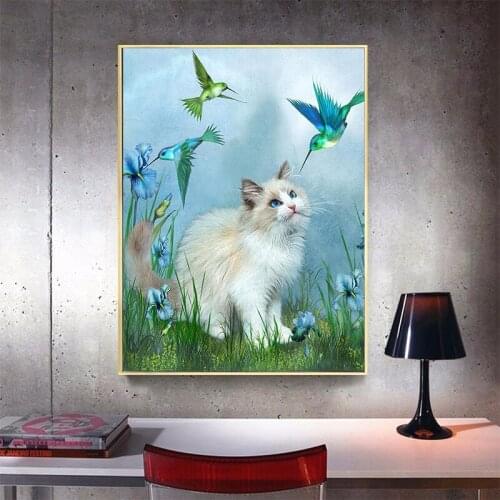 5d Diy Diamond Painting Cat and bird picture of Rhinestones 3d Diamond Embroidery Sale Diamond Mosaic Decor Art Handicraft TY115
