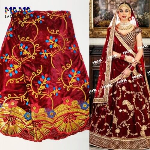 5 Yards Guinea Velvet Lace Fabrics With Sequins Winter Prom Dresses Lace Sequined Embroidered Velvet Traditional Wedding Sewing