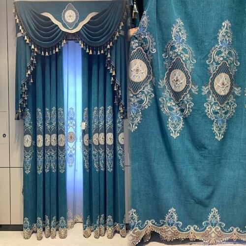 European-style Velvet Embroidery Flowers Semi-shade Curtains for Living Dining Room Bedroom