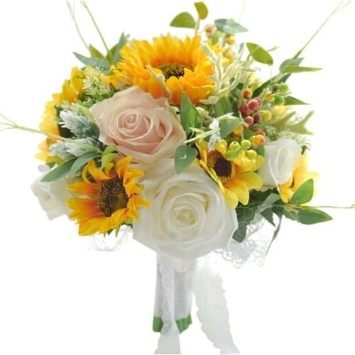 Free Shipping Wedding Decorative Flower Artificial Sun Flower Bride Bouquet Shooting Props Simulate Holding Flower