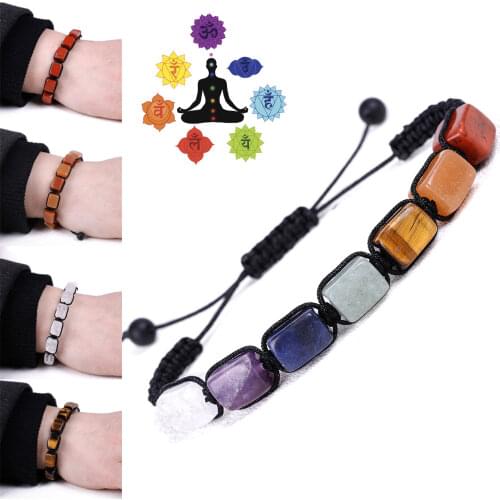 7 Chakra Stone Bracelet Reiki Healing Crystal Natural Gemstone Braided Rope Bracelet Suitable for Women Girls Yoga Healthy