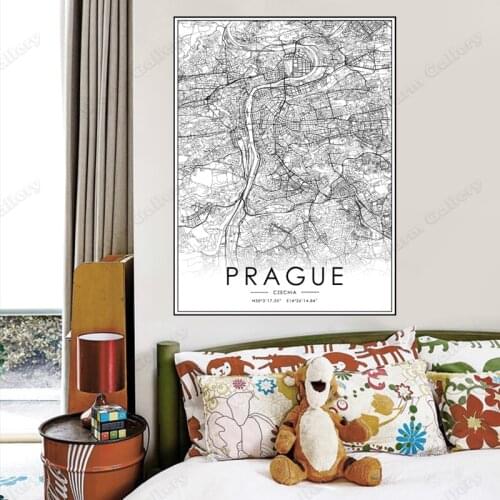 Black and White Czechia City Map The Prague City Map Poster HD Print Wall Art Canvas Nordic Landspace Painting for Home Decor