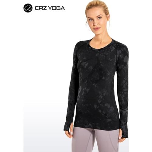 CRZ YOGA Womens Seamless Athletic Long Sleeves Sports Running Shirt Breathable Gym Workout Top