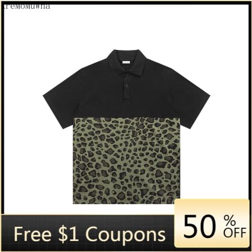 Personalized Leopard Stitching Polo Shirt Men Women The Same Loose Summer Short-sleeved T-shirt Lovers Shirt Mens Polo Shirts