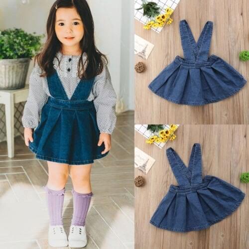 Summer Kids Baby Girls Sleeveless Denim Overalls Princess Party Tutu Skirt