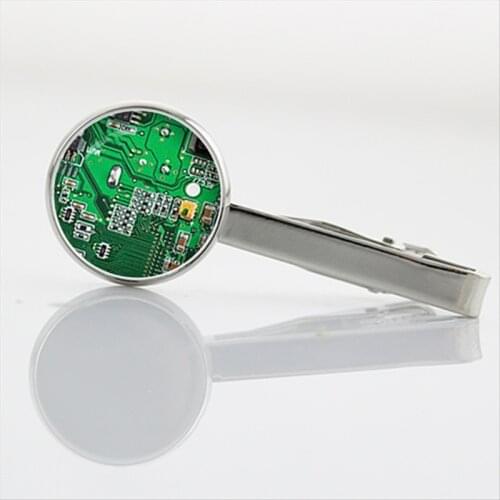 Computer green Circuit Board art picture Classic tie pin Formal Wear Necktie Tie Clip Accessories Geek Computer Tie Clips T146