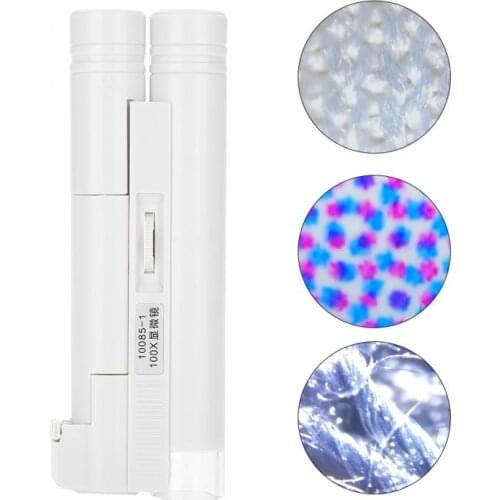 100X Zoom Microscope Double Tube Jewelry Magnifier Pocket Magnifying Glass with LED Light for Nail Art Tool