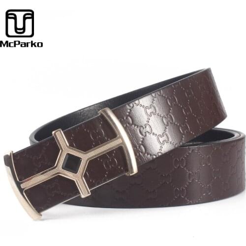 McParko Cow Leather Belt For Men Genuine Leather Belts With Stainess Steel Wide 3.4cm Brown Belts Men Gifts