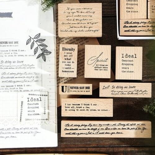 8pcs/Box English Sentence Poem Set Wood Stamp For Stationery DIY Scrapbooking Rubber Card Making Album Decoroation Crafts