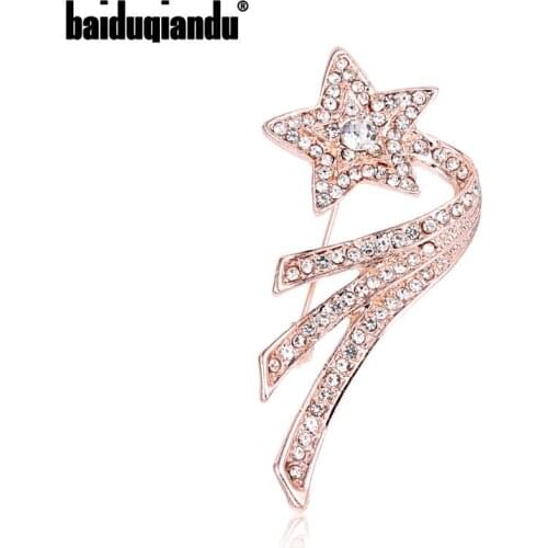Baiduqiandu Brand New Arrival Rose Gold Color Plated Crystal Star Brooch Pins for Women Fashion Costume Jewelry