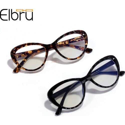Elbru Anti-Blue Light Cat Eye Optical Glasses Vintage Women Fashion Glasses Female Computer Clear Lens Flat Eyewear Oculos