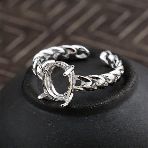 Ring Base for 7x8mm Oval Cabochons Ring Setting White Gold Plated 925 Silver Adjustable Ring Blank JZ0065