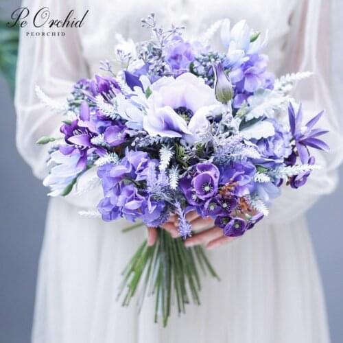 PEORCHID Beautiful Purple Wedding Bouquet For Bride Faux Bouquet De fleur Artificial flowers Bridal Bouquet Blue/Pink 2021