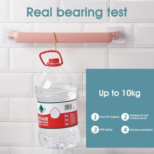 Portable Hook Storage 17.5" Towel Rack Plastic Waterproof Towel Holder Self-Adhesive Towel Bar for Bathroom Kitchen Laundry Room