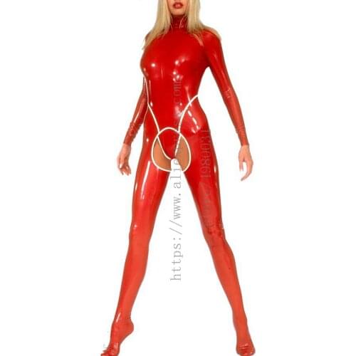 Sexy womens Fetish red latex catsuit & latex thong what is made of 0.4mm thickness natural & flexible latex materials