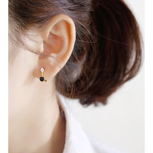 Black and white Hoop Earrings personality Zircon Gold plated Sterling silver earrings for women Jewelry boucle d'oreille