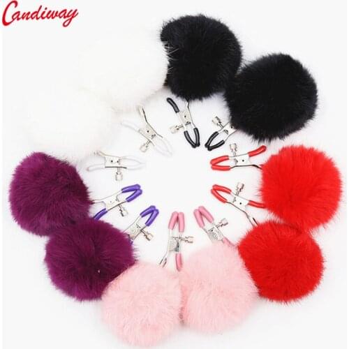 Feather balls nipple clamps shaking stimulate milk for woem slave breast plume clitoris clip Chastity Lover Game sex toys