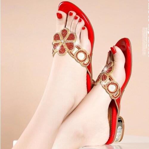 Size 33-41 New Summer Large Womens Slippers Fashion Diamond Flat Womens Sandals Open Toe Flip Flop Womens Beach Shoes