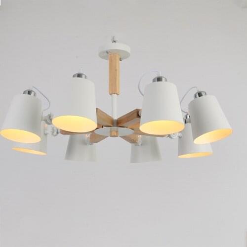 Nordic Revolving Lamp Ceiling Lamp Wrought Iron Solid Wood Multi-head Chandelier for Bedroom Living Room Apartment Decor Lamps