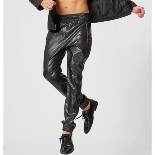 Loose spring and autumn personality fashion motorcycle faux leather pants mens feet pants pu trousers for men pantalon homme