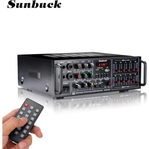 SUNBUCK Car/Home Audio Amplifier bluetooth SD USB FM 4*Mic Stereo Amplifier 2000W 2 Channel Tuner HIFI Remote Home Audio HiFi