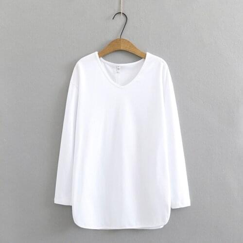 2021 Spring Women T Shirt Plus Size Tees Fashion Casual Clothes Long Sleeve Plus Size Tops V Neck Solid Camiseta Mujer