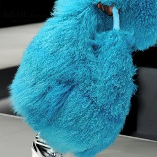 Ethel Anderson Women Real Mongolia Fur Handbags Lamb Fur Luxury Ladies Winter Shoulder Bag Vogue Party Bag