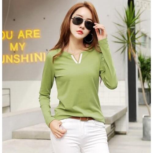 Womens v-neck T-shirt Slim Thin Shirt Long sleeve Tops
