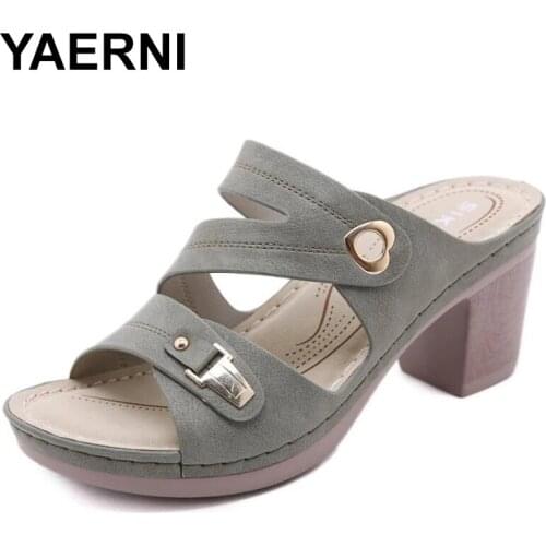 YAERNI Retro Women Shoes Women Solid Open Toe Slip On Platform Pumps High Heel Leisure Casual Dress Summer Pumps