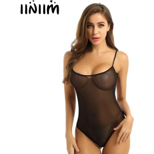 Womens Summer Teddies Catsuit See Through Sheer Mesh Lingerie Nightwear Spaghetti Straps Backless Leotard Bodystocking Bodysuit