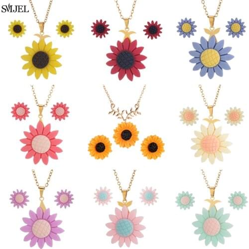 Bohemian Plant Sunflower Statement Necklaces for Women Girls Summer Jewelrys Sun Flower Pendant Necklace Friendship Gifts 2021
