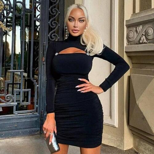 Women Autumn Winter Black Long Sleeve Elegant Festival Vestidos Spring New Celebrity Evening Party Hollow Out Sexy Bandage Dress
