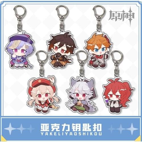 12 Style Fashion Anime Genshin Impact Zhongli Diluc Venti Paimon Keychain Base Acrylic Stands Keyring Gift For Fans