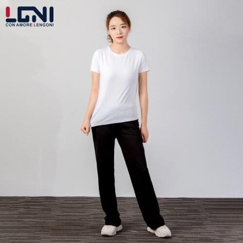 2 Pieces Sport Set Solid O Neck T Shirt Casual Long Pants Short Sleeve Top Summer Jogging Running Tee Outfit Fitness Sportswear
