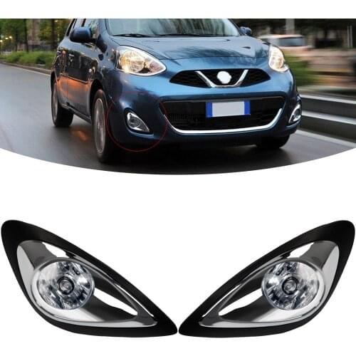 M&C For Nissan March Micra 2013-2016 Hatchback 2PCS Car Hologen Fog Lamp Chrome Cover Front Bumper Light Auto Light Parts