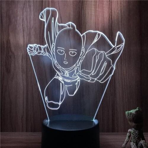 3D Nightlight Anime Saitama Punching One Punch Man Action Figure 7 Colors Touch Optical Illusion Lamp Decor Model