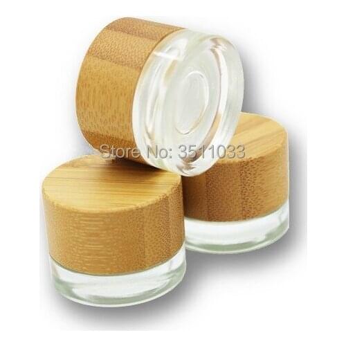 5g Cosmetics Glass Cream Container Child security Bamboo Cap Transparent Glass Jar Small Refillable Glass Eye Cream Bottle Vials