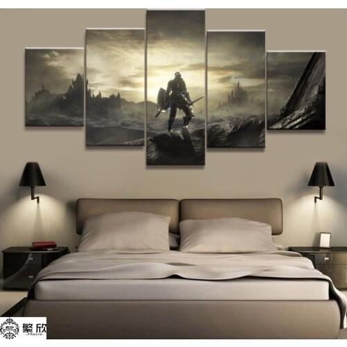 5 Panel Dark Souls Game Canvas Swordsman Printed Painting Living Room Wall Game Decor Picture Artworks Poster Canvas Wholesale