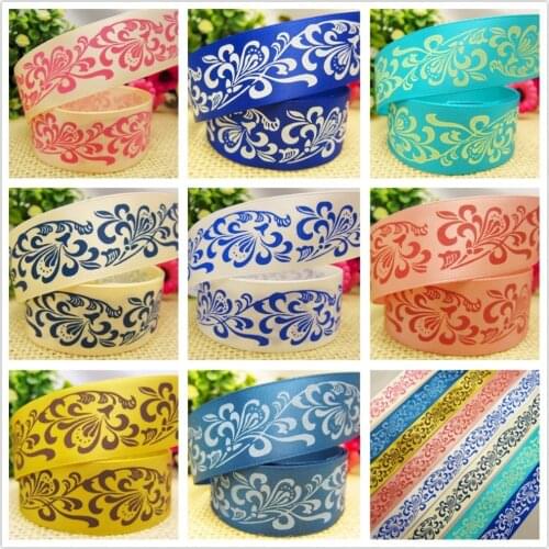 Free shipping 25mm flower Printed grosgrain ribbon, butterfly accessories, DIY handmade materials,XW52218
